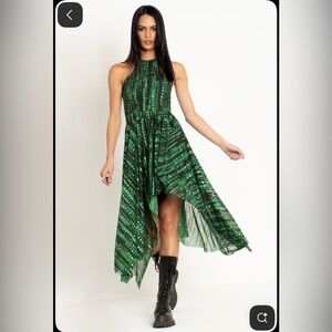 Blackmilk Matrix Code Dance Student High Low Dress in Green and Black. L NWT